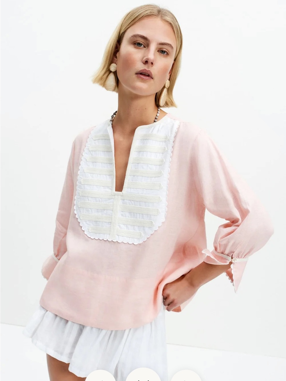 Wiggy Kit Pink & White Bib Linen Striped Tunic Top - Picture 6 of 8